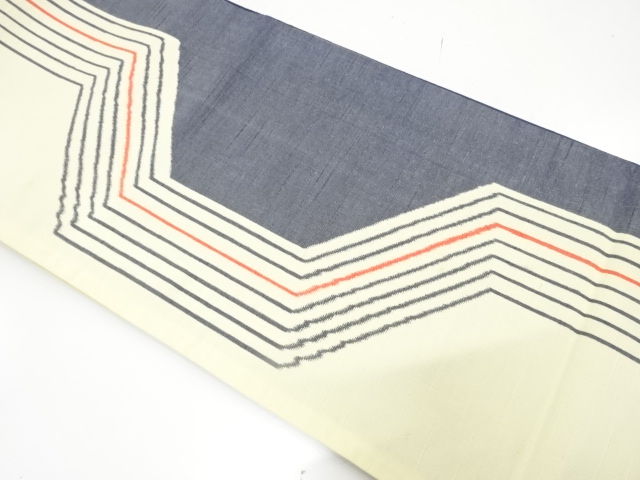 JAPANESE KIMONO / ANTIQUE FUKURO OBI / SILK / TSUMUGI / WOVEN ABSTRACT STRIPE